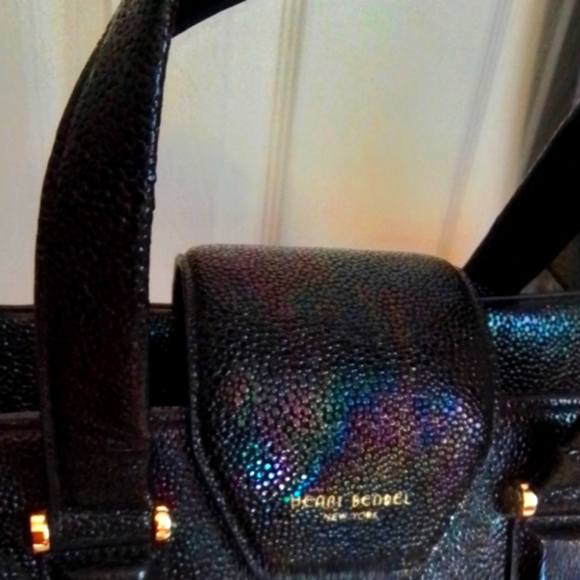 HENRI BENDEL HOUSTON PETROL LEATHER SATCHEL TOTE BAH - Picture 2 of 13